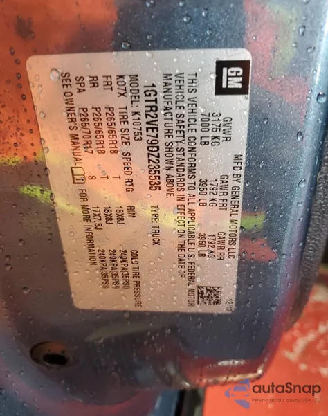 2013 GMC Sierra K1500 Sle z USA, uszkodzony, nr VIN 1GTR2VE79DZ235535